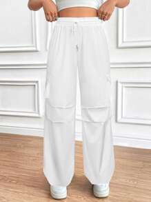 Flirla Ladies' Stylish Casual Solid Color Cargo Pants Fall Cloth For Women - White - View 5