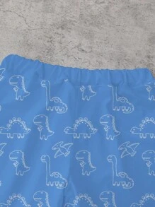 1 pièce Ensemble t-shirt à manches courtes et shorts pour tout-petits avec impression mignonne de grand dinosaure et ligne de dinosaure. Tenue légère de tous les jours adaptée pour le printemps/l'été