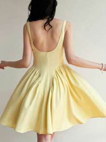 Modelyn Váy dài đến giữa bắp chân có viền ô thanh lịch và lãng mạn dành cho nữ - Màu vàng - Xem 6