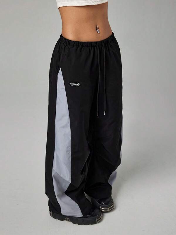 SHEIN PETITE Women's Color Block Drawstring Waist Casual Sports Pants, Summer