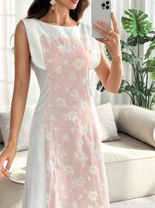 SHEIN Najma 女式春夏无袖提花面料拼布设计束腰阿拉伯风格中长连衣裙 - 彩色 - 查看 2