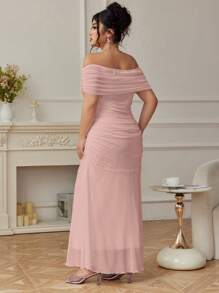 Modelyn Đầm lưới trễ vai thanh lịch cho buổi tối hẹn hò cỡ lớn dành cho nữ - Hồng - Xem 2