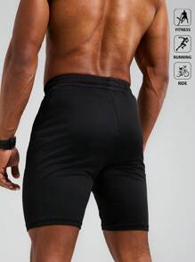 Acti Log Men's Drawstring Waist Zip Pockets Sports Shorts Workout Clothes Running Shorts - Black - View 7