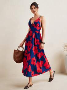 VALERIA GALIPOLI Floral Print Double Straps Midi Dress Women Summer Going Out Outfit Vacation Holiday Beach