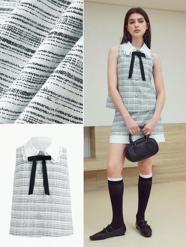 MOTF STUDIO STRIPED PRINT BOW TANK TOP