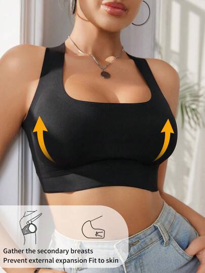 NudeFit Women Comfy Zwart Effen Sports BH Slight Stretch Fabric Backless Everyday Wear