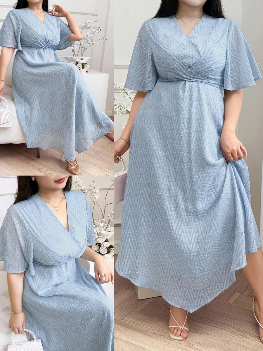 Modelyn Vestido de unicolor de manga corta talla grande, de moda para el verano - Azul - Ver 1