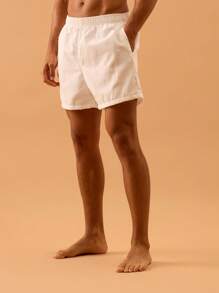 Musero Men Pinstripe Elasticated Waistline Swim Short Summer Spring Holiday Vacation Beach