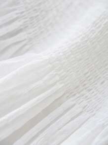 SHEIN Frenchy 大码女式休闲度假不对称抹胸白色衬衫，适合浪漫度假和海滩度假 - 白色 - 查看 5