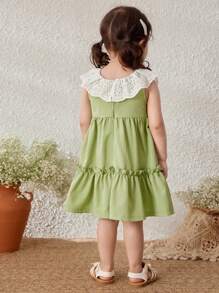 Blossori Baby Girls Countryside Vacation Ruffle Collar Sleeveless Dress - Green - View 2