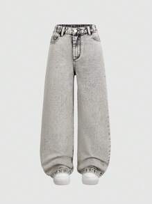 Tween Boy Casual Straight Leg Acid-Washed Pants - Light Grey - View 4