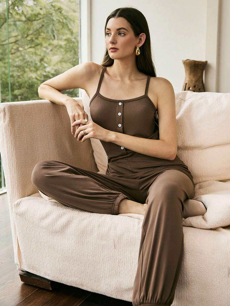 简约休闲女式无袖连体睡衣