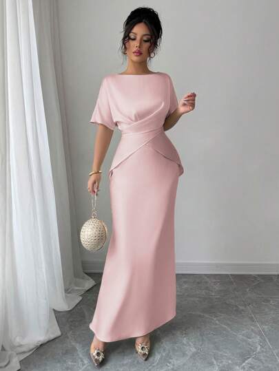 Elenzga Women's Elegant Satin Formal Dress, Cross Strap Backless Bowknot Waist Fishtail Hem, Suitable For Office, Vacation, Casual Tea Party, Evening Event