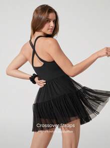 GLOWMODE FeatherFit™-Air Power Play Quần short Peekaboo nhẹ Túi bên hông Cúp có thể tháo rời Cổ rộng Áo corset lưới Racerback Đầm năng động Trang phục thường ngày - màu đen - Xem 2