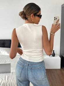 SHEIN Frenchy Women Solid Color Applique Round Neck Slim Fit Sleeveless Elegant Knit Top, Summer,Knitted Sweater White Casual - White - View 2