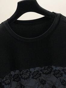 Lacomfia Camiseta casual de cuello redondo y manga corta con bloques de color de estilo retro para tallas grandes - Neblina azul - Ver 5