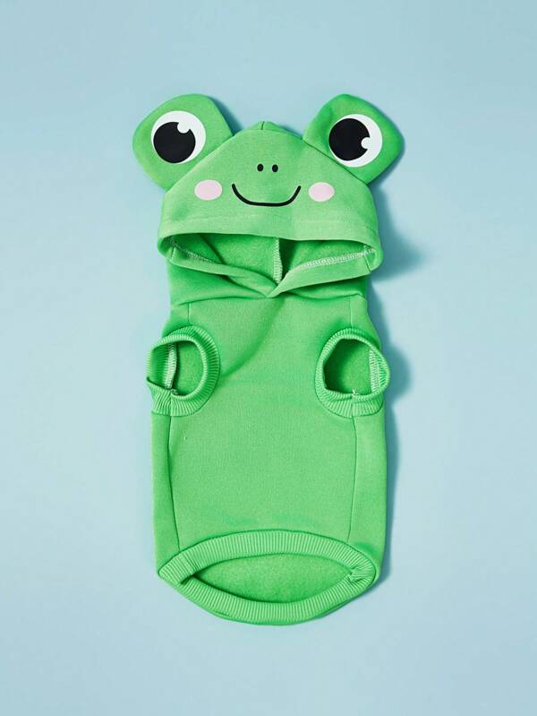 PETSIN 1 Stück universeller Hundepullover ohne Ärmel mit Kapuze, modischer, süßer grüner Frosch Cartoon 3D Kostüm Hundekapuzenpullover