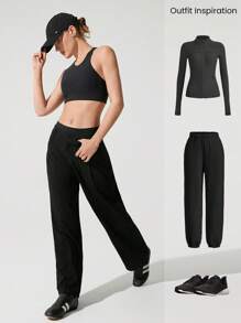GLOWMODE FeatherFit™ Fly High Neck Removable Cups Racerback Sports Bra Low Impact Yoga Pilates Barre Studio Daily Casual Wear - Black - View 6