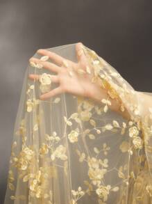 SHEIN Set de 2 piezas con top halter de gasa de volantes y falda con abertura, adecuado para sesión de fotos de bautizo de bebé, sesión de fotos de maternidad - Dorado - Ver 8