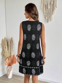 SHEIN LUNE Damen Lässig Kurzkleid mit ganzflächigem Aufdruck und Ausschnitt ohne Ärmel - Schwarz - Übersicht 2