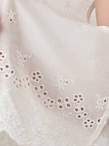 Blossori Young Girls' Countryside Style Embroidered Sleeveless White Cotton Blouse - White - View 8