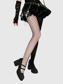 ROMWE Goth 1pc Women High Elasticity Asymmetric Sexy Pantyhose/Tights/Leggings - Black - View 3