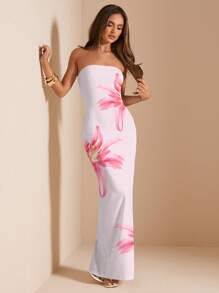 SHEIN BAE 花卉图案无袖紧身连衣裙，夏季休闲度假装 - 彩色 - 查看 6
