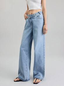 Ontre 2025秋冬女装，女士秋冬装，返校装，万圣节，圣诞节，商务休闲装，复古端庄优雅百搭基础款，纳什维尔服装，女士不对称腰部口袋休闲牛仔裤