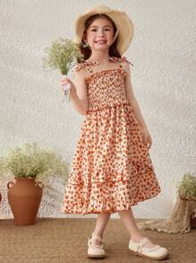 Blossori Vestito da sole smanicato con fiori arancioni per ragazze in vacanza in campagna