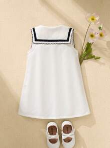 SHEIN Baby Mädchen Sommer Neues Marinekragen Loose Fit Collegejacken Kleid, süßes und einfaches Lässig Kleid - Weiss - Übersicht 2
