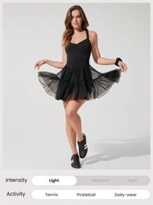 GLOWMODE FeatherFit™-Air Power Play Quần short Peekaboo nhẹ Túi bên hông Cúp có thể tháo rời Cổ rộng Áo corset lưới Racerback Đầm năng động Trang phục thường ngày - màu đen - Xem 8