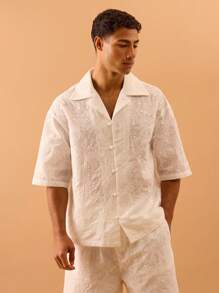Musero Blusa con botones de manga corta y transparente con estampado, para verano, primavera, vacaciones, playa y piscina