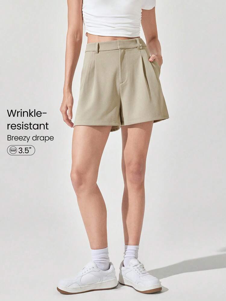 Easy Win Wrinkle-Resistant Elastic Waistband Front Zip Work Shorts With Side Pockets Daily Casual Office Work Leisure