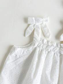 Loomiva Baby Girl Solid Color Embroidered Hollow-Out Square Neck Slip Dress - White - View 3