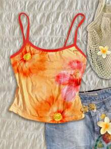 SHEIN EZwear 4 件套女士橙色系列花卉印花休闲度假性感吊带背心上衣适合夏季 - 彩色 - 查看 3