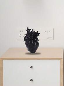 ROMWE Goth 1 件哥特式黑色心形装饰花瓶，独特的桌面装饰，哥特式礼物创意，时尚家居装饰，拍摄道具，桌面中心装饰，家居装饰，花园 - 黑色 - 查看 5