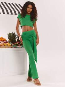 MUSERA Áo thun dệt kim dáng ngắn, thắt eo, thích hợp cho mùa xuân, hè, Ibiza, kỳ nghỉ, dễ thương, lễ hội, đi biển, phong cách boho, mùa hè, kiểu dáng thanh lịch. - màu xanh lá - Xem 5