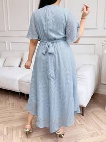 Modelyn Vestido de unicolor de manga corta talla grande, de moda para el verano - Azul - Ver 2