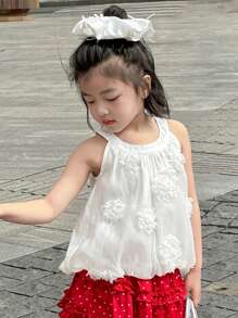 DAZY Young Girls Round Neck Sleeveless Woven Blouse, Fall Clothes - White - View 3