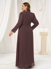 Coutiva Vestido de noche de lujo para tallas grandes, elegante vestido de bola ceñido de alta gama con mangas de lentejuelas y perlas