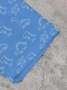 1 pièce Ensemble t-shirt à manches courtes et shorts pour tout-petits avec impression mignonne de grand dinosaure et ligne de dinosaure. Tenue légère de tous les jours adaptée pour le printemps/l'été