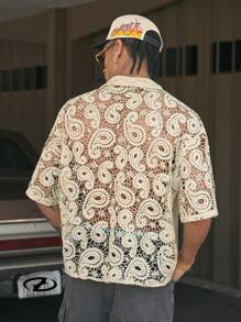 AXEPEAK 多尺寸街头时尚翻领短袖宽松男士衬衫，街头服饰