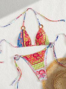 Swim Vcay 2 Stück/Set Damen sexy lässiger Urlaubs-Muster Harz Schmuck Halter gebundenes Bikini-Set