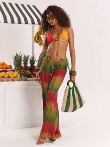 MUSERA Straight Leg Textured Tie Waist Trousers Beach Cover Up Spring, Summer, Ibiza, Holiday, Cute, Festival, Vacation Beachwear, Beach, Boho