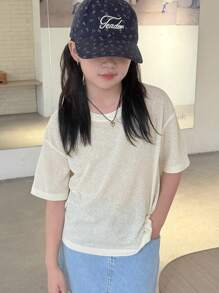 DAZY Áo thun mùa thu cho bé gái tuổi teen, Quần áo trở lại trường - Màu be - Xem 4