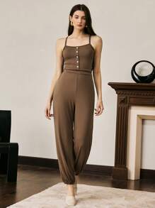 简约休闲女式无袖连体睡衣