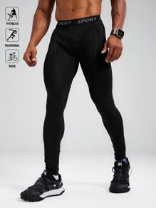 Manfinity Sport Polished Mallas deportivas para hombres con estampado de letras y cintura elástica, ropa para entrenamiento y correr