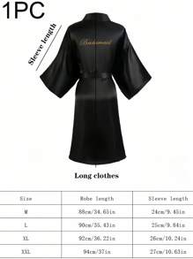 1 件女士春夏婚礼伴娘睡衣黑色睡衣，新娘礼服，闺蜜派对刺绣浴袍新娘浴袍婚礼派对用品户外婚礼节日派对用品，春季 - 黑色 - 查看 3