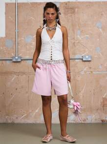 COUREZ Canottiera con lacci, top di lino estivo per donna, outfit estivi casual, abbigliamento da uscita, stile vintage Y2K