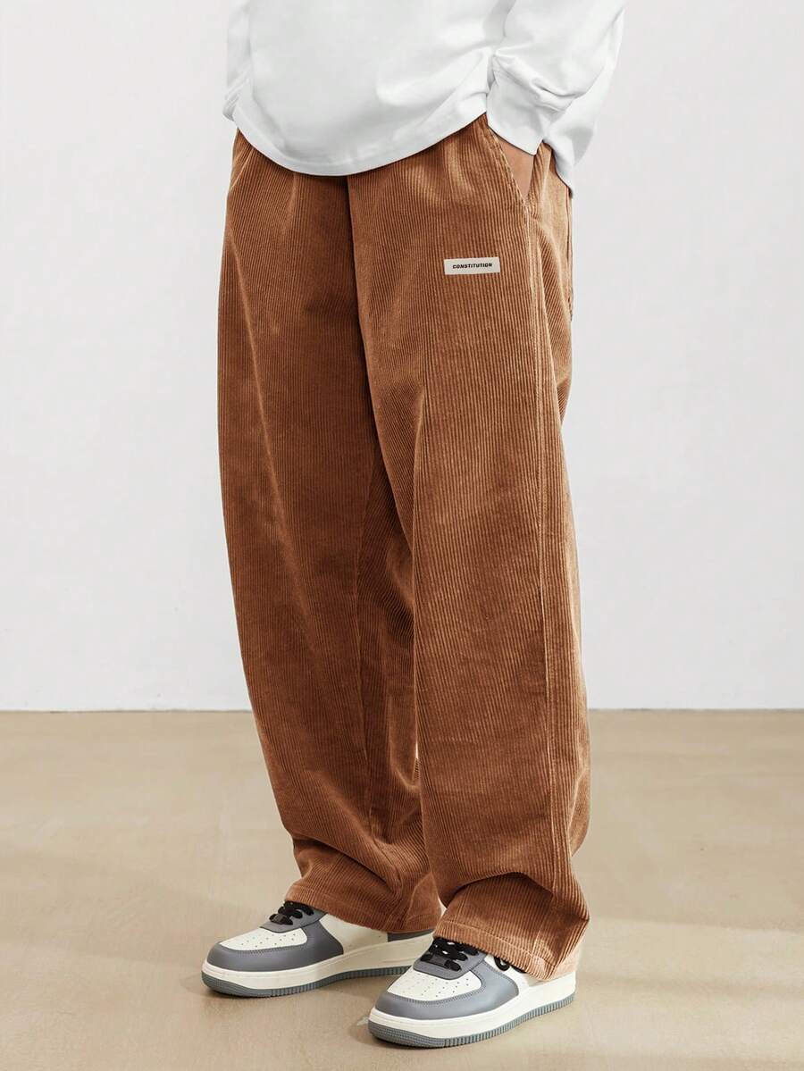 Claim Dot 男士纯色休闲日常长裤男士街头潮流裤街头潮流运动裤男士街头潮流裤，男友礼物，街头潮流男士，秋季 - 棕色 - 查看 1